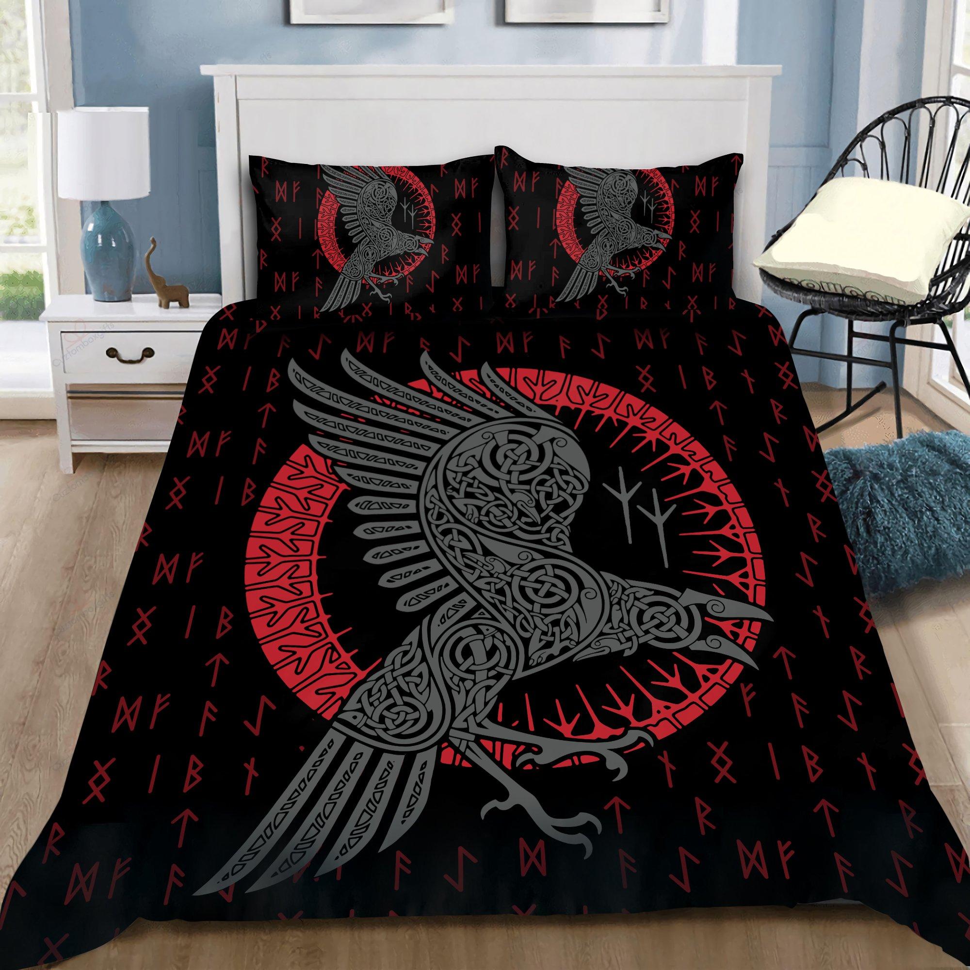 Viking Gift All Over Print Viking Bedding Sets – Odin’S Raven Old Runes ...