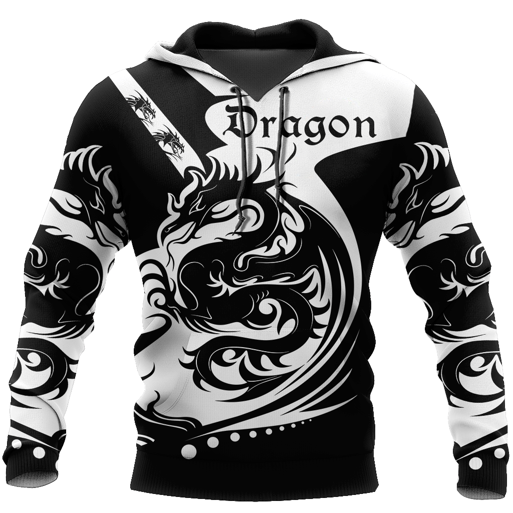 Black & White Dragon All Over Print Unisex Hoodie – Tycloset™