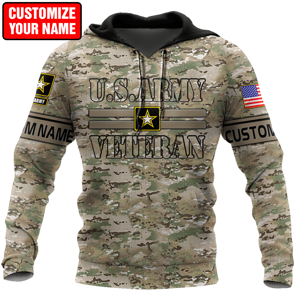 US Army Veteran Personalized Name All Over Print US Unisex Size Hoodie ...